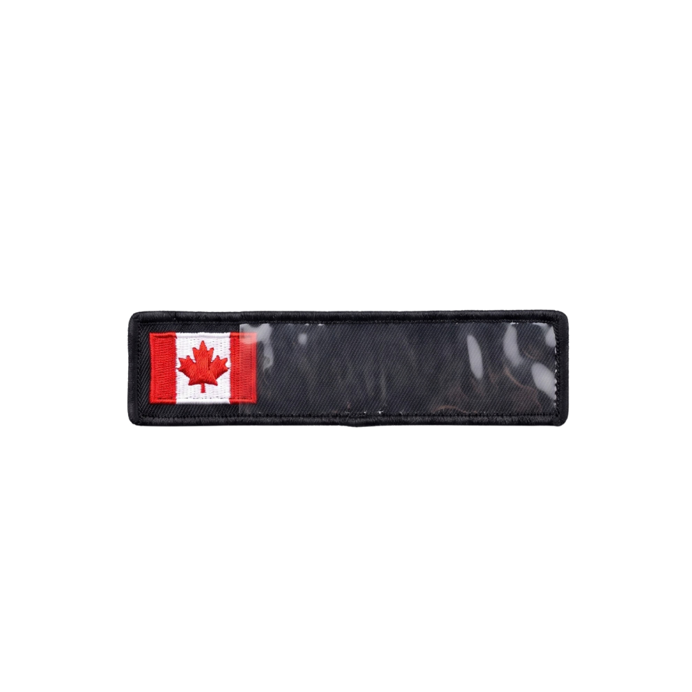 Canada Flag Name Tag with Velcro, front view with clear ID window