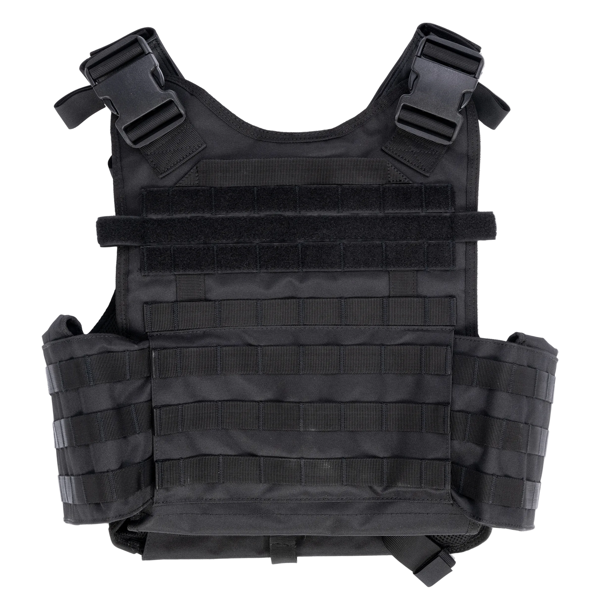 Guardian Duty Gear tactical "bulletproof" ballistic vest, back view, showing MOLLE webbing and drag handle.
