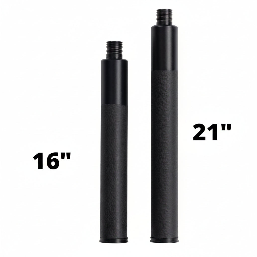 Guardian Defence Systems CORE Lock 16-inch and 21-inch aluminum expandable batons shown side by side for size comparison