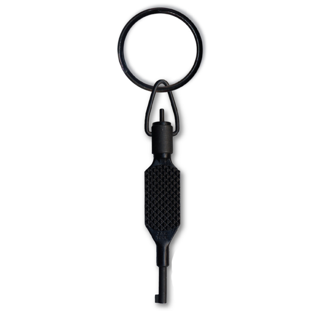 Zak Tool ZT9P knurled flat grip polymer swivel handcuff key — black, patent-pending, stainless steel