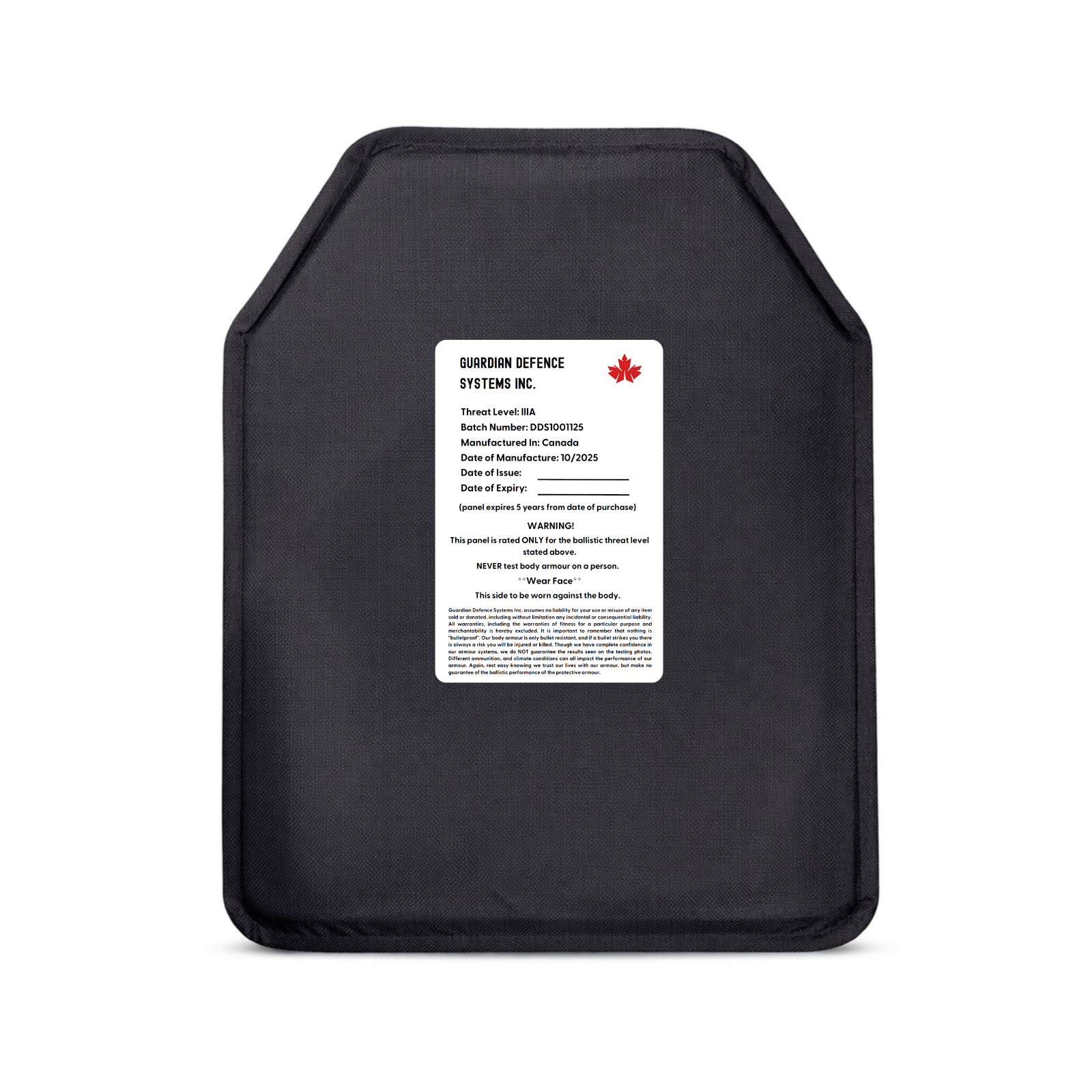 Guardian Defence Systems IIIA (3A) Ballistic "Bulletproof" Panel - 10x12 SAPI Cut