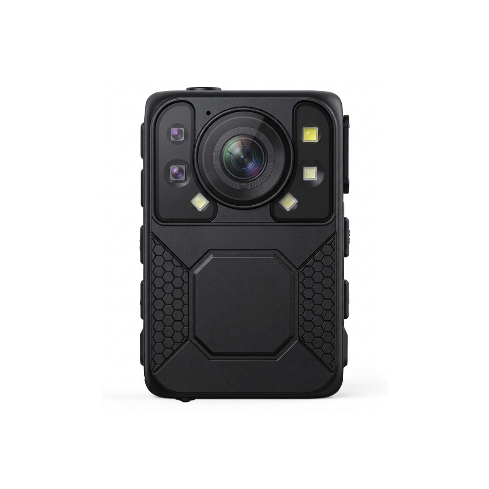Guard Tech Core Duty 1296P body worn camera, front view. 99g security guard body cam with 2-inch LCD screen. Canada.