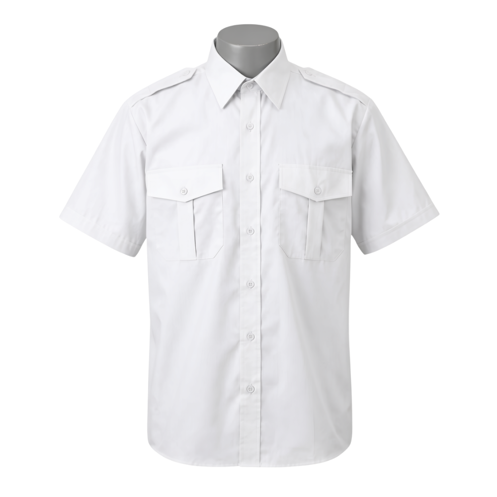 Short-sleeve uniform shirt with epaulets and chest pockets