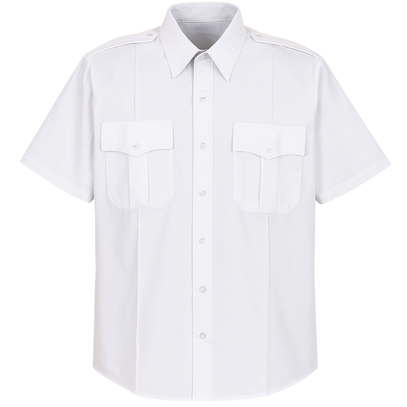 Short-sleeve uniform shirt with epaulets and chest pockets